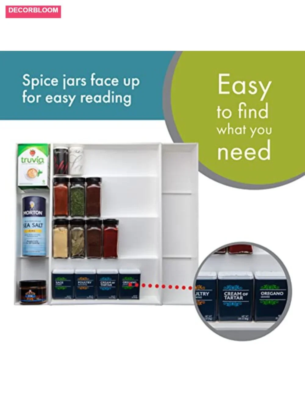 Expandable Kitchen Drawer Spice Jar Organizer Tray Holds 36